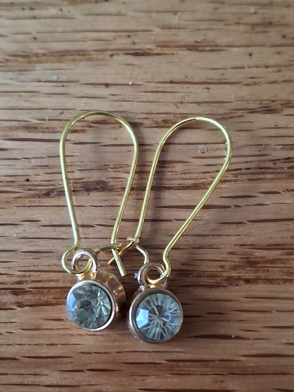 Gold-Tone Drop Earrings with Light Turquoise Crystal Accents